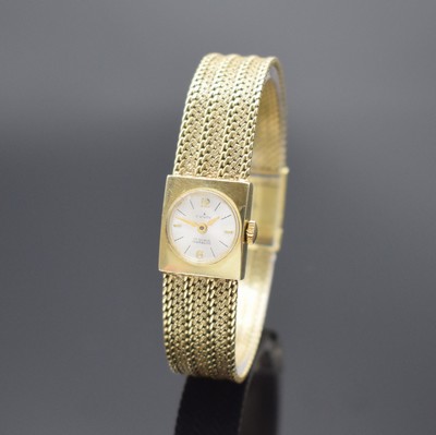 D`ORVILLE Damengoldbanduhr in GG 585/000, Schweiz um 1960, Quartzwerk auf Kundenwunsch später, 2-teil. Geh., Boden aufgedr., Milanaiseband, silb. ...