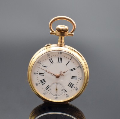BERSOT ET CIE / FRANCELINE offene Taschenuhr in GG 750/000, Frankreich um 1900, gestuftes, 2-Deckel Goldgeh., Cuvette bez. Chronometre Ancre, ...