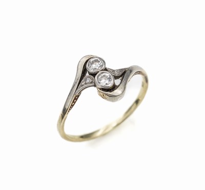 Diamant-Ring, GG 585/000 und Platin, Jugendstil, um 1900, 2 Altschliff-Diamanten zus. ca. 0.25 ct Weiß/si, RW 55