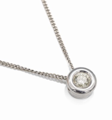 14 kt Gold Brillant-Anhänger, WG 585/000, Brillant ca. 0.25 ct Weiß/lr-si, an Kette, L. ca. 38 cm, total ca. 2.1 g