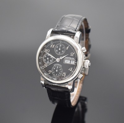 MONTBLANC Armbandchronograph Meisterstück Star, Schweiz verk. lt. beil. Pap. 12/2005, Automatik, beids. vergl. Edelstahlgeh. inkl. orig. Lederband ...