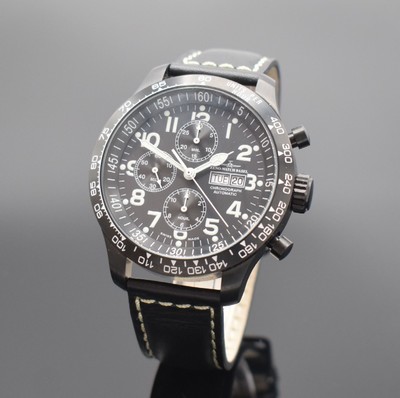 ZENO-WATCH BASEL Herrenchronograph in Stahl Referenz 8557/2, Schweiz um 2010, Automatik, beids. vergl. Geh. geschw., Boden verschr., orig. Lederband ...