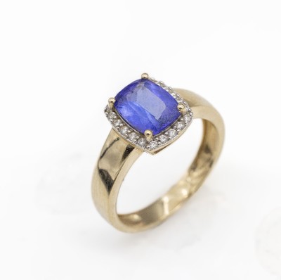 14 kt Gold Tansanit-Diamant-Ring, GG/WG 585/000, 1 Tansanit ca. 1.20 ct, Diamanten zus. ca. 0.20 ct Weiß/si, RW 57