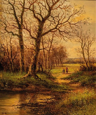 D. Craak, Traditionalist des 20.Jh., bäuerliche Landschaft , Mutter und Kind am Waldrand, Öl/Lwd, links unten signiert, Öl/Lwd, rest., Rahmen, ...