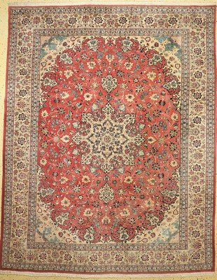 Täbriz fein(50 Raj), Persien, ca. 50 Jahre,Korkwolle mit Seide, ca. 316 x 250 cm, verblasst, EHZ: 1-2(gebraucht)