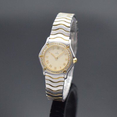 EBEL Sport Classique Damenarmbanduhr Referenz 1057902, Schweiz um 1995, quarz, Edelstahl & Gold komb., Lünette m. Diamanten bes., cremefarb. ...