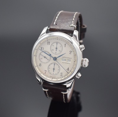 LONGINES Weems Swiss Air No.2 Herrenarmbanduhr mit Chronograph in Stahl Referenz 674.5251, Automatik, beids. vergl. Geh., Boden & Glasrand aufgedr., ...