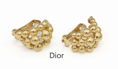 Paar DIOR Ohrclips, Metall verg., abstrakteGestaltung mit Kugeln, D. ca. 2 cm
