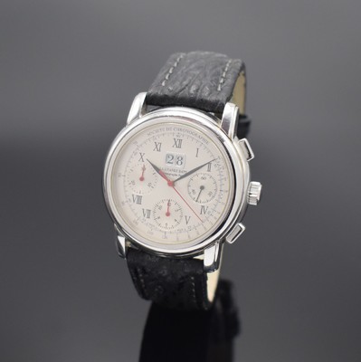 CHRONOGRAPH SUISSE La Grande Date auf 2000 Stück limitierter Armbandchronograph mit Datum in Stahl, Schweiz um 2000, Automatik, 2- tlg. Geh., Boden ...