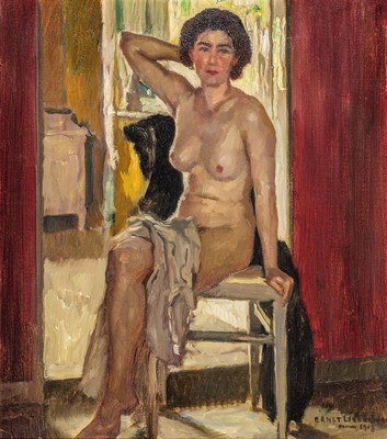Ernst Liebermann, 1869 Langenmüß - 1960 Beuerberg, Studium an der Akademie Berlin, Mitglied der Luitpoldgruppe, "Akt im Halblicht" so ...