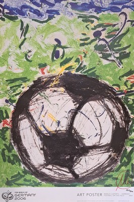 Markus Lüpertz, geb. 1941 Liberec, Offsetdruck, "Football on the Field" (2004), Art-Poster im Rahmen der FIFA WM 2006 in Deutschland, ...