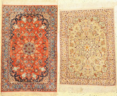 1 paar feine Esfahan, Persien, ca. 50 Jahre, Korkwolle mit und auf Seide, ca. 108 x 70 cm, ca. 1,0 Mio. Kn/qm, EHZ: 1-2