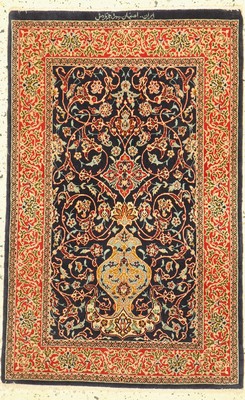 Esfahan fein signiert, Persien, um 1960, Korkwolle auf Seide, ca. 110 x 70 cm, ca. 1,0 Mio. Kn/qm, EHZ: 1-2
