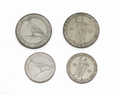 Konvolut 4 Silbermünzen, Deutsches Reich, 3 Reichsmark: 1 x Der Rhein Deutschlands Stromnicht Deutschlands Grenze 1930, 1 x Jahrtausendfeier der ...