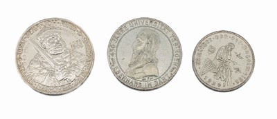 Konvolut 3 Silbermünzen, Deutsches Reich, 3 Reichsmark: Walther v. der Vogelweide 1930, 5 Reichsmark: 450 Jahre Universität Tübingen, Eberhard im ...