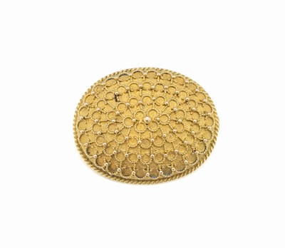14 kt Gold Brosche, GG 585/000, um 1900, Handarbeit, wohl deutsch, urspr. aus anderem Zusammenhang, Nadelung und Montur sek., aufgelötete ...