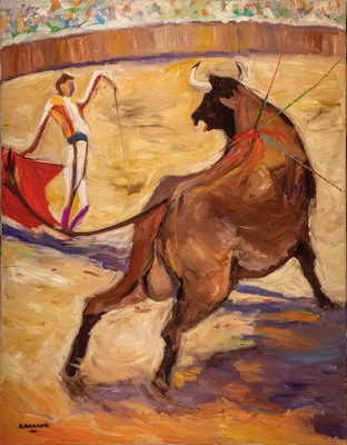 Boris Pavlov, 1928 Moskau - 2005 Paris, Stierkampf-Arena II, Öl/Lwd, re.u. handsigniert und datiert (19)81, ca. 90 x 70 cm, schwarze Leiste, ...