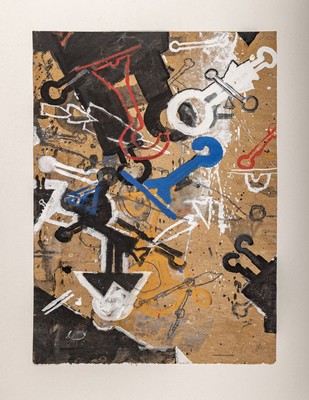 Heinz Adochi, geb. 1954, Acryl und Kreide auf Papier, "Pencia", oben re. handsigniert und betitelt und datiert 6.6.1986, ca. 61 x 44.5 cm