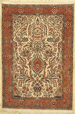 Ghiasabad Kork fein, Persien, ca. 50 Jahre,Korkwolle auf Baumwolle, ca. 160 x 110 cm, fleckig, EHZ: 1-2, leichter Mottenfrass am Rand