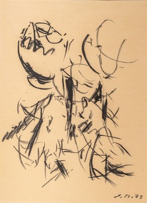 Monogrammist E.M., Tuschezeichnung, abstrakte Komposition, datiert (19)75, Blattgr. 75 x 40.5 cm, Passepartout ca. 80 x 60 cm