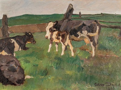Otto Dill, 1884 Neustadt-1957 Bad Dürkheim, Studium an der AK München, Meisterschüler von Heinrich v. Zügel, "Am Zaun, 1917" so auf ...
