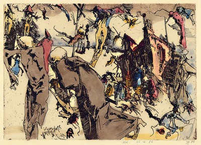 Horst Janssen, 1929 - 1995, Aquarell über Radierung auf Japanbütten, bez. Svanxhall verkehrt 16.04.86", re. u. handsigniert und in der Platte ...