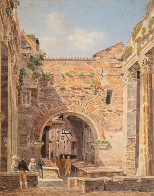Jean-Lubin Vauzelle, 1776 - 1834, Aquarell "Rom, Ruinen vom Tor des Octavian", unten li. handsigniert und Reste von Datierung, Blattgr. ca. ...