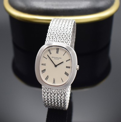 PATEK PHILIPPE feine Herrenarmbanduhr Ellipse d´Or Referenz 3589/1, Automatik, Schweiz um 1970, 3-teil. WG 750/000 Geh. inkl. verlängerten orig. ...