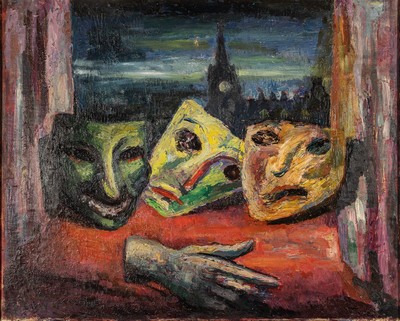 Emmanuel Levy, 1900 Manchester - 1986, Masken und Handschuh vor dem Fenster, Öl/Lwd, li. u. signiert und dat. 48, ca. 51 x 64 cm