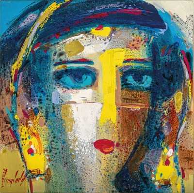 Abbas al Mosawi, geb. 1952, vier Porträts, Acryl/Lwd, signiert und dat. 2021, ca. 70 x 70 cm, Abbas Al-Mosawi zählt zu den bekanntesten ...