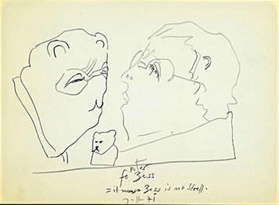Horst Janssen, 1929 - 1995, Zeichnung auf Papier, Selbstporträt, Verwandlung in einen Teddybären, handsigniert,beschriftet, Blattgr. 20.5 x 27.5 ...