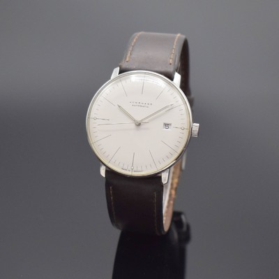 JUNGHANS Herrenarmbanduhr Max Bill Referenz 027/4002.44, Automatik, Edelstahlgeh. inkl. orig. Lederband (zu ern.) mit orig. Dornschl., Boden ...