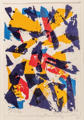 Günther Uecker, geb. 1938, Prägedruck und Farblithografie auf Velin, handsigniert und num. 75/100, aus 2002, Blattgr. 30 x 21 cm, Rahmen ca. 38.5 x ...