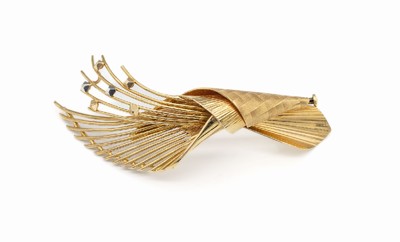 14 kt Gold Brosche, 1960er Jahre, GG 585/000 gepr., stil. Blumenstrauß, ca. 6.2 x 2.5 cm, ca. 10.5 g