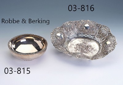Anbietschale ROBBE & BERKING, 925er Silber,Rand und kl. Standring mit Kordelrandverzierung, D. ca. 15 cm, ca. 305 g, sign.