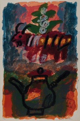 Théo Tobiasse, 1927 Tel Aviv-2012 Cagnes-sur- Mer, Bucolique a la théière, Farblithographie, handsigniert und num. 191/ 310, ca. 88x55cm, u.Gl., ...