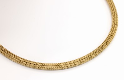 14 kt Gold Strickcollier, GG 585/000, L ca. 49.5 cm, Kastenschloß mit Sicherheits- acht, total ca. 13.2 g