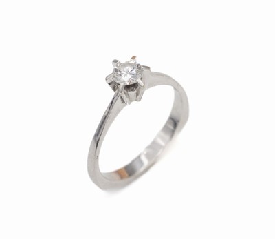 14 kt Gold Brillant-Ring, WG 585/000, Brillant ca. 0.42 ct Weiß/vs, ca. 3.5 g, RW 59