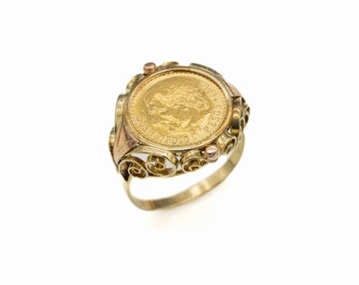 14 kt Gold Münzring, GG 585/000, Münze: 2 1/2 Pesos Mexiko 1945, ca. 5.3 g, RW 58