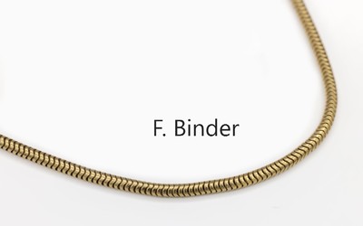 14 kt Gold Schlangencollier GG 585/000, F. Binder/Mönsheim, L ca. 45 cm, Federring- schließe, total ca 4.0 g
