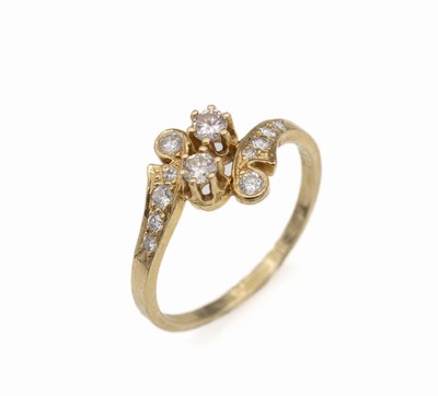 14 kt Gold Brillant-Ring, GG 585/000, 12 Brillanten zus. ca. 0.35 ct Weiß/si, ca. 2.4 g, RW 56