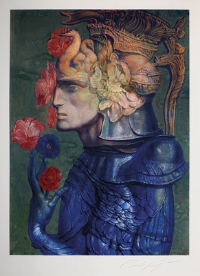 Ernst Fuchs, 1930 Wien-2015, Lohengrin, großformatige Farblithographie, rechts unten handsigniert, Motiv ca. 74x54cm, PP, u.Gl., R. ca. 100x78cm
