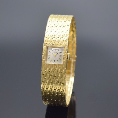 ETERNA Damenarmbanduhr in GG 750/000, Schweiz um 1960, Handaufzug, 2-teil. Gehäuse, Boden aufgedr., Milanaiseband, silb. Zifferbl. m. aufges. gold. ...