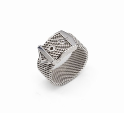 18 kt Gold Ring "Gürtel", WG 750/000, in der Form eines Gürtels, RW 56, ca. 7.8 g