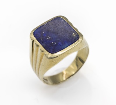 14 kt Gold Lapislazuli-Ring, GG 585/000, Lapislazuli-Platte frei, ca. 6.5 g, RW 64