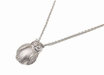 18 kt Gold Brillant-Anhänger "Eule", WG 750/000, Flügel und Augen mit Brillanten zus. ca. 0.35 ct Weiß/si, Körper sat., plastische ...