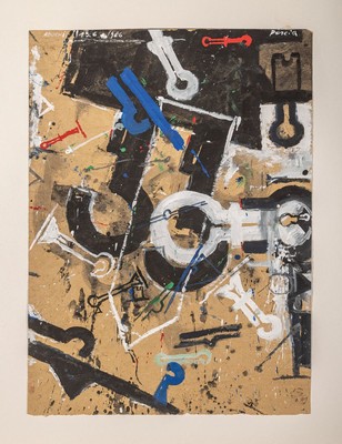 Heinz Adochi, geb. 1954, Acryl und Kreide auf Papier, "Pencia", oben re. handsigniert und betitelt und datiert 6.6.1986, ca. 61 x 44.5 cm