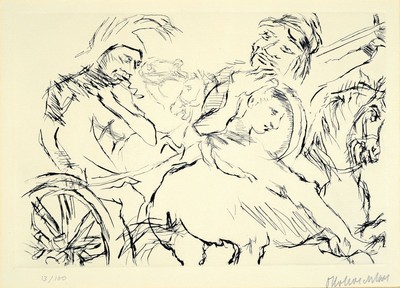 Oskar Kokoschka, 1886 - 1980, Kaltnadelradierung auf handgeschöpftem Auvergne-Bütten, Titel: Begegnung Penthesileas und Achills auf dem Kampffeld ( ...