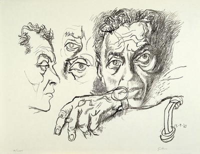 Renato Guttuso, 1911 - 1987, "Autoritratto" Lithografie auf Jajpon nacré-Papier, Selbstbildnis, nummeriert 9/35, aus 1965, Blattgr. 51 x ...
