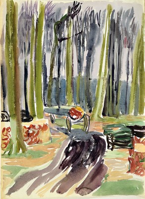 Erich Hartmann, 1886 - 1974, Waldweg, Aquarell auf Ingres-Papier mit Wasserzeichen, auf der Rückseite Stempel "Stempel Nachlass Erich ...
